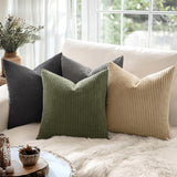 NEW MIULEE Pack of 2, Corduroy Pillow Covers Soft Soild Striped Throw Pillow Covers Set Decorative Square Cushion Cases Pillowcases for Sofa Bedroom Couch 20 x 20 Inch, Olive Green