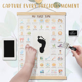 NEW Beautifully Illustrated Complete Baby Keepsake for Recording Every Moment of Baby Growth, Baby Room Decor Poster My First Times, Baby Milestone Cards, Date Stamp, Baby Inkless Footprint Kit