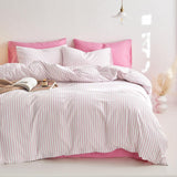 NEW Retails $45, Wake In Cloud - Striped Cotton Duvet Cover Set, Ticking Stripe Vertical Pinstripe Farmhouse, 100% Washed Cotton Bed Bedding Set with Zipper Closure, 3 Pieces, Pink White, Twin Size