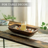 NEW 16.5" Hanobe hand carved Wood Dough Bowl: Centerpiece Table Decoration Natural Candle Holder Tray Decor Rustic Brown Hand Turned Trough for Decor! OURS is 16.5", Dough Bowl Only contents not included