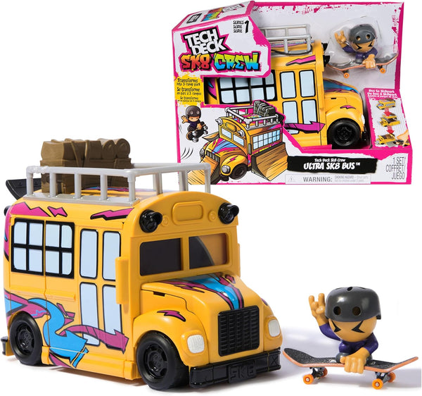 NEW Tech Deck Sk8 Crew 2-in-1 Transforming Ultra Sk8 Bus & Storage with Fingerboard & Figure, Collectible Mini Skateboards, Kids Toys for Ages 5 and up