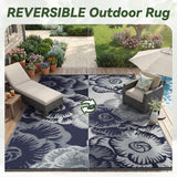 NEW Retails $60, Outdoor Rug Carpet Waterproof Patio Rug 5x8 ft RV Camping Rug Picnic Beach Mat Outside for Patio Deck Balcony Backyard Reversible Portable Tapis Exterieur Navy White Floral