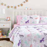 NEW Retails $67, Amazon Basics Kids Bed-in-a-Bag Microfiber Bedding Set, Easy Care, TWIN, Purple Unicorns-Includes sheet set