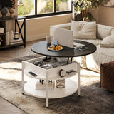 NEW Assembled, Retails $190, FABATO Round Lift Top Coffee Table with Storage and Hidden Compartment, 68cm Farmhouse Coffee Table for Living Room Reception Room, 2 Tier Small Round Coffee Table Circle Dining Table, White