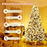 NEW Retails $245, COSTWAY 9 FT Pre-Lit Christmas Tree, Snow Flocked Hinged Xmas Tree with 1498 Branches Tips & 550 LED Lights, Metal Stand, Artificial Pine Lighted Holiday Tree for Home Office Decorations