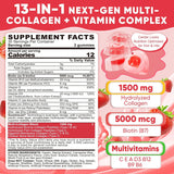NEW Sealed Sugar-Free Hydrolyzed Collagen Peptide Filled Gummies for Women & Men, with 1500mg Protein Type I,II,III,V,X, 5000mcg Biotin Vitamin C A E D3 B6 B12 for Immune Digestion Skin Hair Nails, BB: 05/27