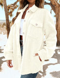 NEW TECREW Women's Winter Sherpa Fleece Jacket Button Down Fuzzy Shacket Outwear Coat with Pockets, Cream, Sz XXL, Retails $83