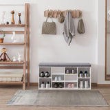 NEW IN BOX Retails $105, HOMCOM Shoe Bench with Storage, Upholstered Entryway Bench with Adjustable Shelves, Cushion for Living Room, Hallway, White
