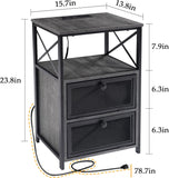 NEW VECELO End Table with USB Ports and Outlets, 24Inch Nightstand with Charging Station and Storage Shelf for Bedroom, Living Room, Charcoal Grey!