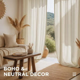 NEW Retails $66, Joydeco Curtains, 52x108 Inches Long, 2 Panels Set, Farmhouse Drapes for Living Room, Semi-Blackout, Linen-Polyester, Ivory on Linen, Rod Pocket