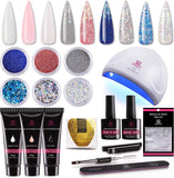 NEW All in one Makartt Poly Glitter Nail Extension Gel Kit with UV LED Nail Lamp 24W, 16 Accessories!