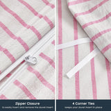 NEW Retails $45, Wake In Cloud - Striped Cotton Duvet Cover Set, Ticking Stripe Vertical Pinstripe Farmhouse, 100% Washed Cotton Bed Bedding Set with Zipper Closure, 3 Pieces, Pink White, Twin Size