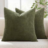 NEW MIULEE Pack of 2, Corduroy Pillow Covers Soft Soild Striped Throw Pillow Covers Set Decorative Square Cushion Cases Pillowcases for Sofa Bedroom Couch 20 x 20 Inch, Olive Green