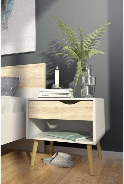 NEW Tvilum Diana 1 Drawer Nightstand End Table, White/Oak Structure Re ...