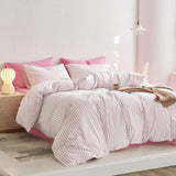 NEW Retails $45, Wake In Cloud - Striped Cotton Duvet Cover Set, Ticking Stripe Vertical Pinstripe Farmhouse, 100% Washed Cotton Bed Bedding Set with Zipper Closure, 3 Pieces, Pink White, Twin Size
