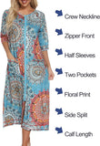 NEW LUCKYLUAN Women's Zipper Front Robes Half Sleeve Loungewear Full Length Sleepwear with Pockets, Blue Floral, Sz M, Retails $48+