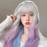 NEW Retails $100+ Wigs Long Wavy Curly Synthetic Wig with Bangs, Multi-Color Wavy Lolita Cosplay Wig, Silver White Gradient Purple Blue Heat-Resistant Synthetic Wig for Daily Party