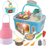 NEW JOYIN Kids Play Kitchen Set, Portable Picnic Basket Toys with Musics &amp; Lights, Includes Color Changing Pretend Play Food, Sink with running water, grill and Oven
