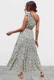NEW PRETTYGARDEN Women's Floral Maxi Dress 2024 Knot One Shoulder Sleeveless Ruffle Hem Flowy Boho Dresses, Black & White, Sz M, Retails $71+
