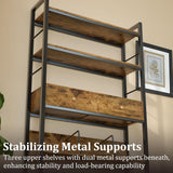 NEW Assembled YAOHUOO Bookshelf with Drawers-31.5 Inches Widen Industrial Book Shelf with Bookend,5Tiers Tall Storage Shelves, Steel Frame Display Rack, Suitable for Bedroom, Office, Living Room, Bathroom, Retails $180