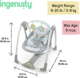 NEW Ingenuity 5-Speed Portable Baby Swing with Music, Nature Sounds & Battery-Saving Technology Hugs & Hoots, Swing ’n Go, 0-9 Months, Retails $135+