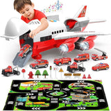 NEW Transport Cargo Airplane Toy-Car Toys for Boys with Large Play Mat, Sounds Buttons Flashing Light, Vehicles Fire Trucks Large Plane 11 Road Signs T47 - Retails for $49+!