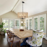 NEW Retails $155, Farmhouse Rattan Chandelier 5 Light Rustic Hand Woven Large Boho Chandeliers for Dining Room Light Fixtures Ceiling Hanging 19" Wicker Drum Pendant Lighting for Kitchen Island Living Room FoyerHallway