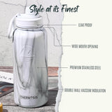 NEW Thermosis 2 Lids (Sports and Handle Lids) 32 Oz Insulated Water Bottle - 1 Liter Stainless Steel Water Bottles Wide Mouth Travel Metal Water Bottle for Sports and Gym - White Marble