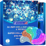 NEW Sealed Onespring Eye Gel Pads (24 Pairs) - Undereye Patches for Puffy Eyes, Wrinkles, Dark Circles, Natural Collagen Eye Gels, Under Eye Mask Patches for Face to Soothe Puffiness, Eyebags, BB: 02/29