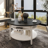 NEW Assembled, Retails $190, FABATO Round Lift Top Coffee Table with Storage and Hidden Compartment, 68cm Farmhouse Coffee Table for Living Room Reception Room, 2 Tier Small Round Coffee Table Circle Dining Table, White