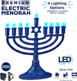 NEW RITE LITE LED Menorah, Blue, Blue Bulbs, MULTIFUNCTIONS, UL,14"x15", COLRBX - Retails for $105!