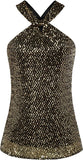 NEW GRACE KARIN Women's Sequin Sparkle Tank Tops Halter Neck Keyhole Knot Slim Fit Cocktail Tops, Sz M, Retails $53