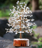 NEW Retails $45, Clear Quartz Tree Handmade Gift Tree of Life Crystal Trees as Home Decor Ornament, Chakra Tree, Feng Shui Tree Bonsai Money Trees for Reiki Healing Office Table Decorations Golden Wire 10 Inch