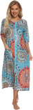 NEW LUCKYLUAN Women's Zipper Front Robes Half Sleeve Loungewear Full Length Sleepwear with Pockets, Blue Floral, Sz M, Retails $48+