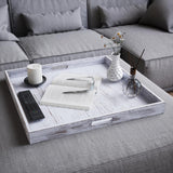 NEW Retails $60+, Hanobe Square Large Ottoman Tray: Extra Large Serving Tray with Handles Rustic Wood Whitewash Decorative Coffee Table Trays Farmhouse Home Decor for Living Room Kitchen Counter 21"