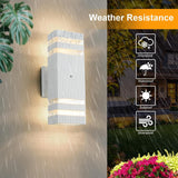 NEW Retails $70, Dusk to Dawn Outdoor Wall Lights 2 Pack, White Up and Down Exterior Wall Light Fixture Outdoor Lights for House Hallway Garage Entryway, 13.5 Inches Tall