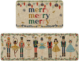 NEW Artoid Mode Watercolor Nutcrackers Merry Christmas Non Slip Kitchen Runners Set of 2, Low-Profile Kitchen Rugs - 17x29 and 17x47 Inch