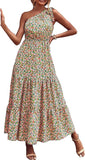 NEW Retails $85 Blue/Pink PRETTYGARDEN Women's Floral Maxi Dress 2024 Knot One Shoulder Sleeveless Ruffle Hem Flowy Boho Dresses Sz 2X