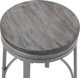 NEW Retails $130, Oulluo Solid Wood Rustic Grey 2-Pieces Counter Height Bar Stools, Swivel Set of 2, 24” Backless Metal Stools with Round Wood Seat, Industrial Kitchen Island Stools, 520P-SGWD