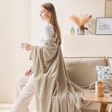 NEW EMME Fleece Blanket, 3D Jacquard Throw Blanket for Couch and Bed, Soft Cozy and Fluffy Blankets Lightweight Luxury Flannel with Geometric Grid Design (Beige, 50'' x 60'')