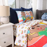 NEW Retails $90, CoComelon 4-Piece Twin Bedding Set EXPRESSIONS – Kids Comforter, Fitted Sheet, Flat Sheet & Pillowcase – Soft & Cozy – for Boys & Girls – Machine Washable