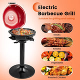 NEW Retails $150, COSTWAY Electric BBQ Grill, Portable Grill with Metal Cooking Grilling Rack, Detachable Temperature Control & Removable Grease Collector, Outdoor Freestanding Grill for Camping & Tailgating (Red)