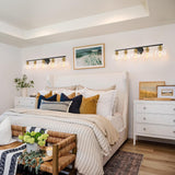 NEW Retails $170, Bathroom Light Fixtures Over Mirror 5-Lights Bathroom Vanity Light with Clear Globe Glass Shade 37.4 inch Modern Black and Gold Vanity Lights Wall Sconce Lighting for Bath