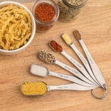 NEW Accurate 18/8 Stainless Steel Measuring Spoons, Heavy Duty Good Handle Set of 6 Measuring Spoon with Ring Connector, Silver
