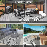 NEW Retails $60, Outdoor Rug 5x8 ft Boho Waterproof Outdoor Carpet-Patio RV Deck Camping Rug Portable Boho Rugs for Outdoor Area Rug Picnic Backyard Porch Beach Mat Grey & White