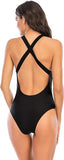 NEW Upopby Women's One Piece Athletic Swimsuit Crisscross Sports Training Racerback Swimwear Plus Size Slimming Bathing Suit, Black, Sz XL