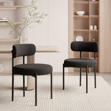 NEW IN BOX Retails $180, Nalupatio Dining Chairs Set of 2, Round Boucle Dining Room Chairs with Curved Backrest & Thick Cushion, Mid-Century Modern Upholstered Teddy Fabric Kitchen Side Chairs with Metal Legs, Black