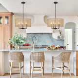 NEW Retails $155, Farmhouse Rattan Chandelier 5 Light Rustic Hand Woven Large Boho Chandeliers for Dining Room Light Fixtures Ceiling Hanging 19" Wicker Drum Pendant Lighting for Kitchen Island Living Room FoyerHallway
