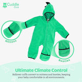 NEW Retails $52, Cuddle Club One Piece Romper Hooded Fleece Onesie Jumper for Baby, Dino Green 6-12 MOnths