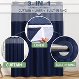NEW Hotel Fabric Shower Curtain Shower Curtain Machine Washable with Snap in Removable Liner for Bathroom Bathtubs Spa (Blue, 54" W X 74" H)